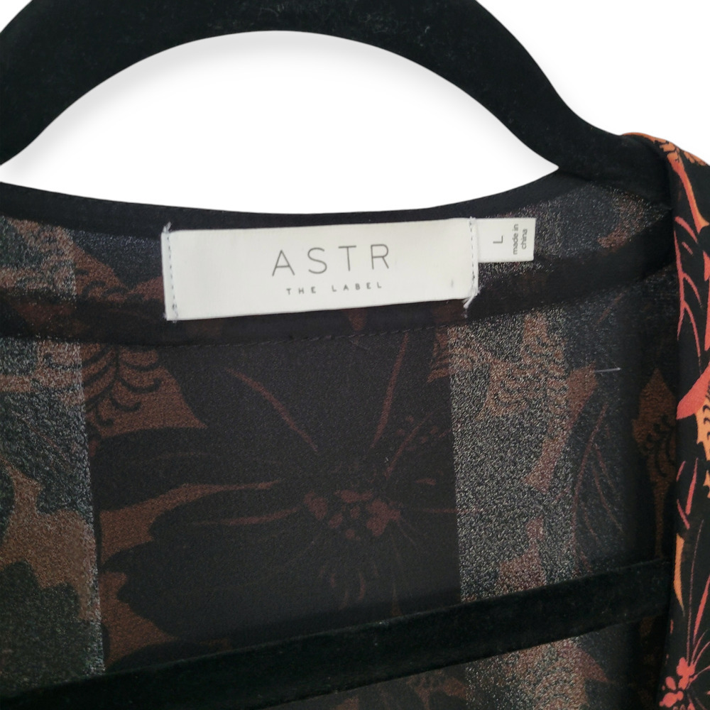 ASTR The Label Floral Smocked V-Neck Long Sleeve Dress Black/Coral Women Sz L - Picture 9 of 16